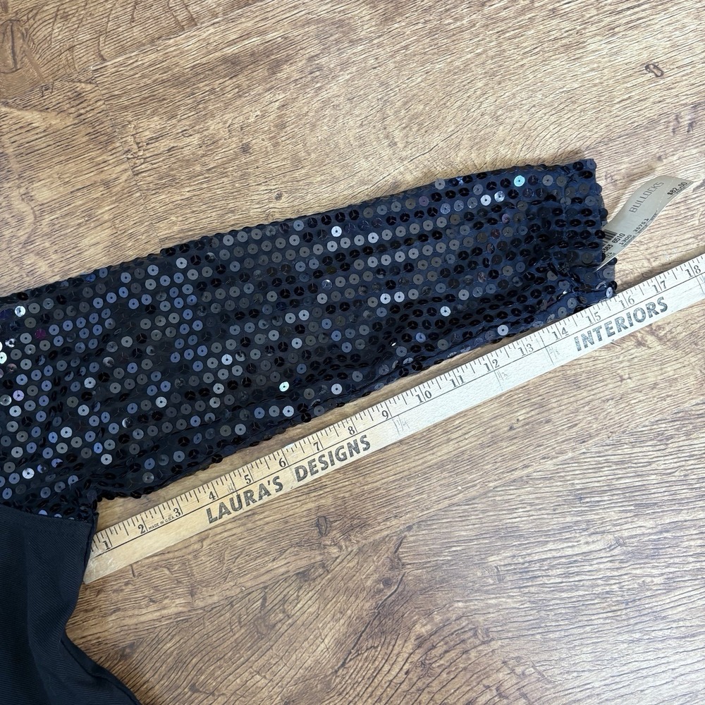 Vintage 80s Black Sequin Embellished Cropped Bolero Jacket Brand Switch Medium - Picture 10 of 10